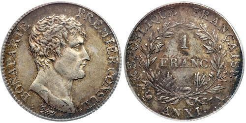 1 Franc Primo Impero francese (1804-1814) Argento Napoleone Bonaparte(1769 - 1821)