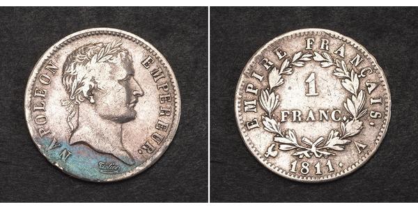 1 Franc Primo Impero francese (1804-1814) Argento 