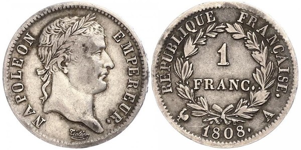 1 Franc Primo Impero francese (1804-1814) Argento 