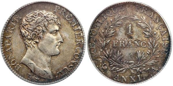 1 Franc Primo Impero francese (1804-1814) Argento Napoleone Bonaparte(1769 - 1821)