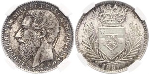 1 Franc Stato Libero del Congo (1885 - 1908) Argento Leopold II (1835 - 1909)