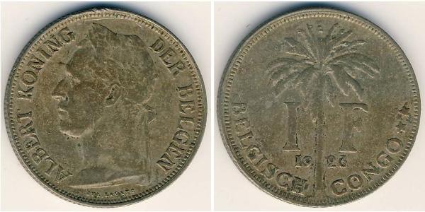 1 Franc Belgian Congo (1908 - 1960) Copper/Nickel 