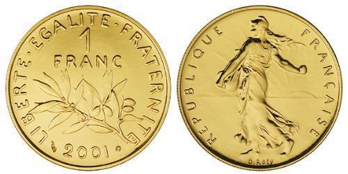 1 Franc French Fifth Republic (1958 - ) Gold 