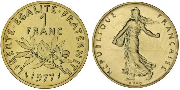 1 Franc Quinta República Francesa (1958 - ) Oro 