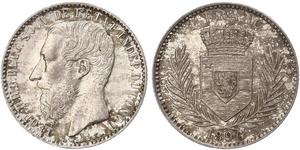 1 Franc Estado Libre del Congo (1885 - 1908) Plata Leopold II (1835 - 1909)