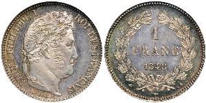 1 Franc Monarquía de Julio (1830-1848) Plata Luis Felipe I de Francia  (1773 -1850)