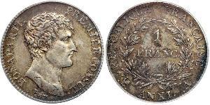 1 Franc Primer Imperio francés (1804-1814) Plata Napoleón Bonaparte(1769 - 1821)