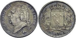 1 Franc Reino de Francia (1815-1830) / Francia Plata Luis XVIII de Francia (1755-1824)
