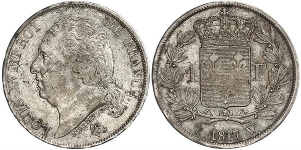 1 Franc Reino de Francia (1815-1830) / Francia Plata Luis XVIII de Francia (1755-1824)