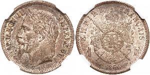 1 Franc Segundo Imperio francés (1852-1870) Plata Napoleon III (1808-1873)