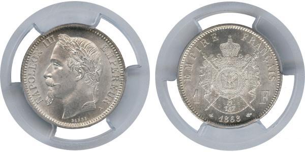 1 Franc Segundo Imperio francés (1852-1870) Plata Napoleon III (1808-1873)