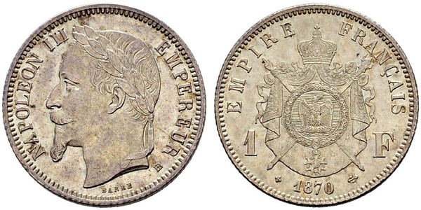 1 Franc Segundo Imperio francés (1852-1870) Plata Napoleon III (1808-1873)