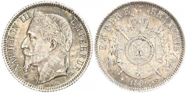 1 Franc Segundo Imperio francés (1852-1870) Plata Napoleon III (1808-1873)