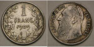 1 Franc Belgien Silber Leopold II (1835 - 1909)