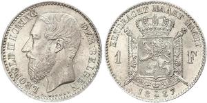 1 Franc Belgien Silber Leopold II (1835 - 1909)