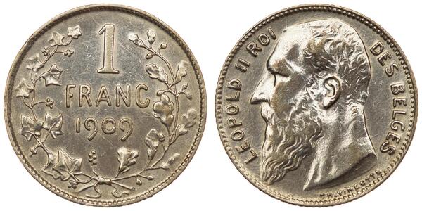 1 Franc Belgien Silber Leopold II (1835 - 1909)