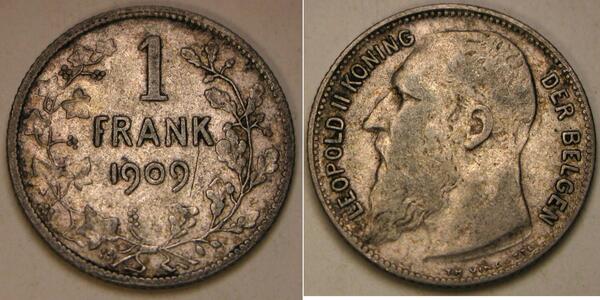 1 Franc Belgien Silber Leopold II (1835 - 1909)