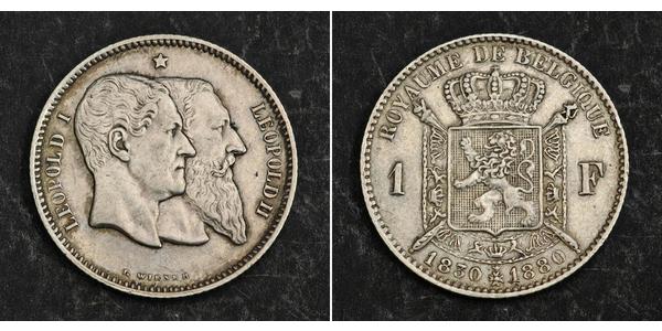 1 Franc Belgien Silber Leopold II (1835 - 1909)