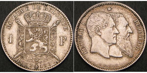 1 Franc Belgien Silber Leopold II (1835 - 1909)