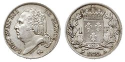 1 Franc Kingdom of France (1815-1830) / Frankreich Silber Ludwig XVIII (1755-1824)