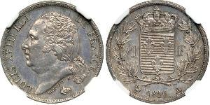 1 Franc Kingdom of France (1815-1830) / Frankreich Silber Ludwig XVIII (1755-1824)