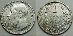 1 Franc Belgium Silver Leopold II of Belgium(1835 - 1909)