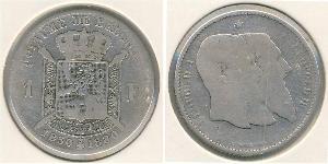 1 Franc Belgium Silver Leopold II of Belgium(1835 - 1909)