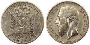1 Franc Belgium Silver Leopold II of Belgium(1835 - 1909)