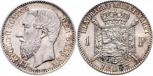1 Franc Belgium Silver Leopold II of Belgium(1835 - 1909)