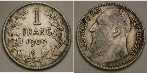 1 Franc Belgium Silver Leopold II of Belgium(1835 - 1909)