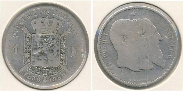 1 Franc Belgium Silver Leopold II of Belgium(1835 - 1909)