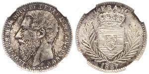 1 Franc Congo Free State (1885 - 1908) Silver Leopold II of Belgium(1835 - 1909)