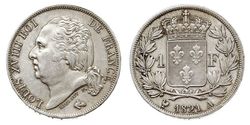 1 Franc France / Kingdom of France (1815-1830) Silver Louis XVIII of France (1755-1824)