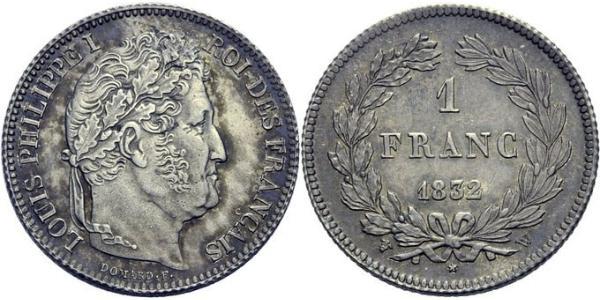 1 Franc July Monarchy (1830-1848) Silver Louis Philippe I of France (1773 -1850)