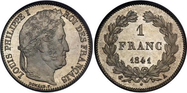 1 Franc July Monarchy (1830-1848) Silver Louis Philippe I of France (1773 -1850)