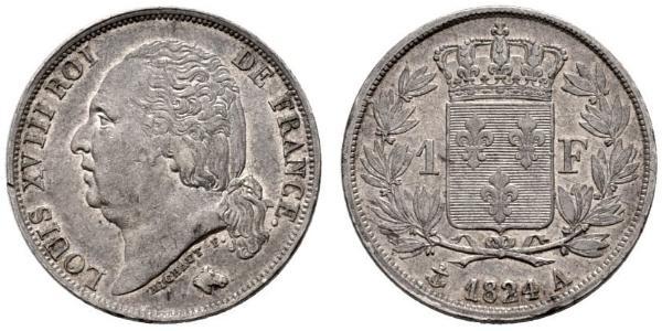 1 Franc Kingdom of France (1815-1830) / France Silver Louis XVIII of France (1755-1824)