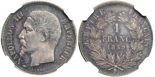 1 Franc Second French Empire (1852-1870) Silver Napoleon III (1808-1873)