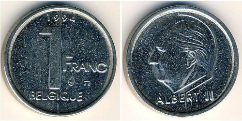 1 Franc Belgium Steel/Nickel Albert II of Belgium