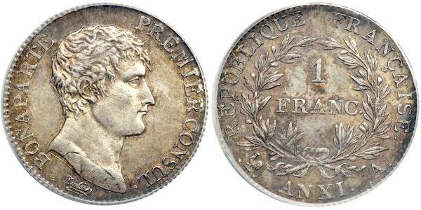 1 Franc 法兰西第一帝国 (1804 - 1814) 銀 拿破仑一世(1769 - 1821)