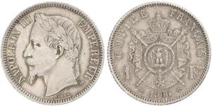 1 Franc 法蘭西第二帝國 (1852 - 1870) 銀 拿破仑三世