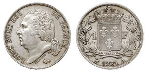 1 Franc 波旁复辟 / 法国 銀 路易十八 (1755 - 1824)