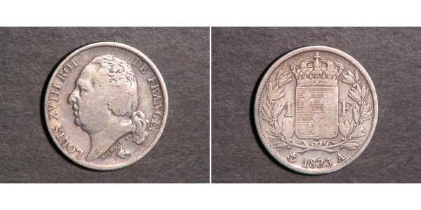 1 Franc 波旁复辟 / 法国 銀 路易十八 (1755 - 1824)