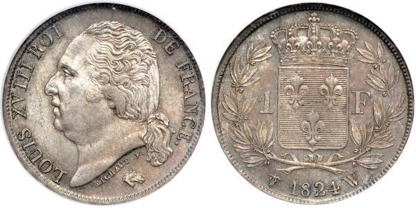 1 Franc 波旁复辟 / 法国 銀 路易十八 (1755 - 1824)