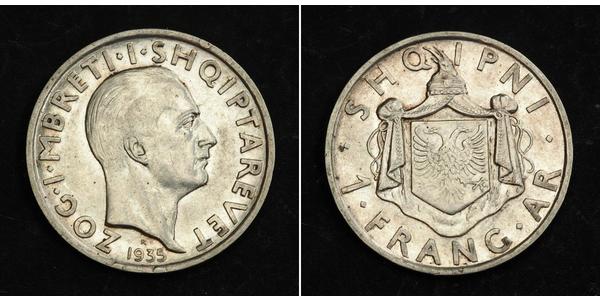 1 Franga Ari Regno albanese (1928-1939) Argento Zog I, Skanderbeg III of Albania