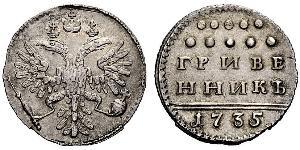 1 Grivennik / 10 Copeca Impero russo (1720-1917) Argento Anna Ivanovna (1693-1740)