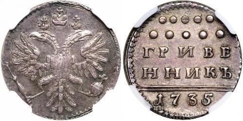 1 Grivennik / 10 Kopeck Russian Empire (1720-1917) Silver Anna Ivanovna (1693-1740)