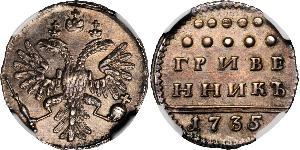 1 Grivennik / 10 Kopeke Russisches Reich (1720-1917) Silber Anna Iwanowna (1693-1740)