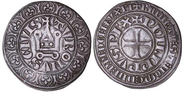 1 Gros Tournois 中世纪的法国 銀 腓力五世 (法兰西) (1292 - 1322)