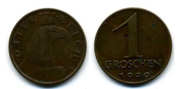 1 Grosh First Austrian Republic (1918-1934) Bronze 