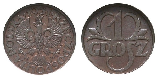1 Grosh Segunda República Polaca (1918 - 1939) Cobre 
